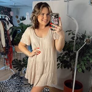 Mumu Short Sleeve Tiered Mini Babydoll Dress Leopard Print Pink Size Small